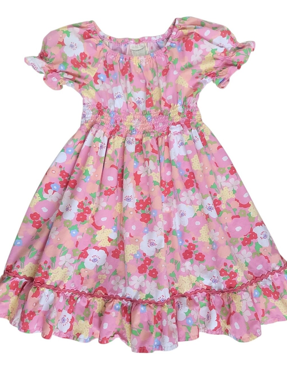 Matilda Jane Girls Pink Floral Good Luck Charm Puff Sleeves Smocked Dress Size 8